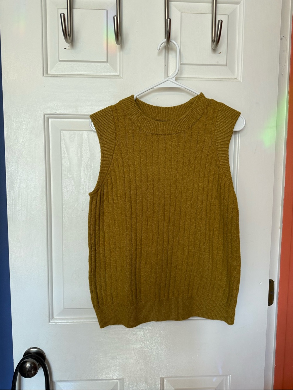 Who What Wear Ribbed Sleeveless Crewneck Sweater Vest in Mustard